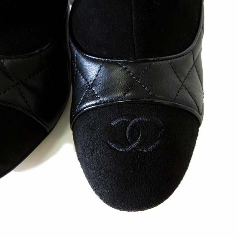 シャネル CHANEL ブーツ ショートブーツ ブーティ ハイヒール マトラッセ 本革 レザー ココマーク 刺繍 ストレッチ スエードレザー 36 C 黒 ブラック 23.0cm くつ 靴 シューズ レディース