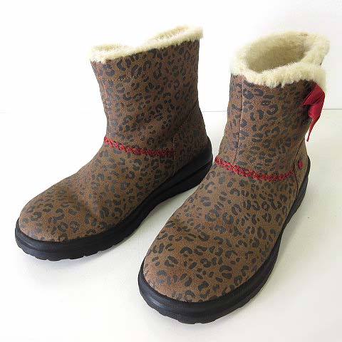 アグ UGG ブーツ ムートンブーツ ショート アニマル柄 ヒョウ柄 リボン