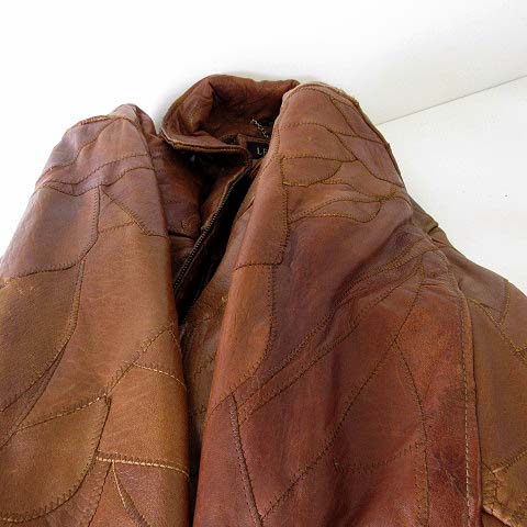 アウトレット出品■312 Lサイズ 本革レザー茶×パッチワークブルゾン ネイティブ柄WOOLウール＋上質レザーベルト メンズ 条件付送料無料 レガシー LEGACY ヴィンテージ レザージャケット コート 革ジャン