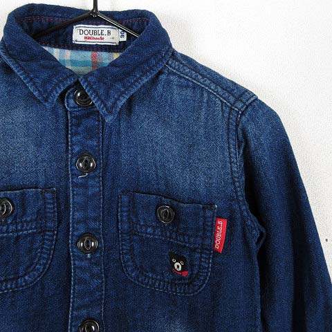 【新品】ミキハウスDOUBLE.Bベースボールデニムシャツ100cm 数量限定 ダブルB カスタムオーダー デニムベースボールシャツ