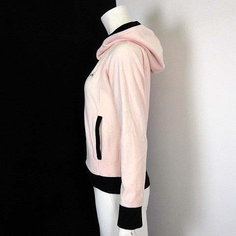 レディ Rady パーカー ベロア ジップアップ 配色 フード ロゴ 刺繍 S ベビーピンク 黒 ブラック レディース