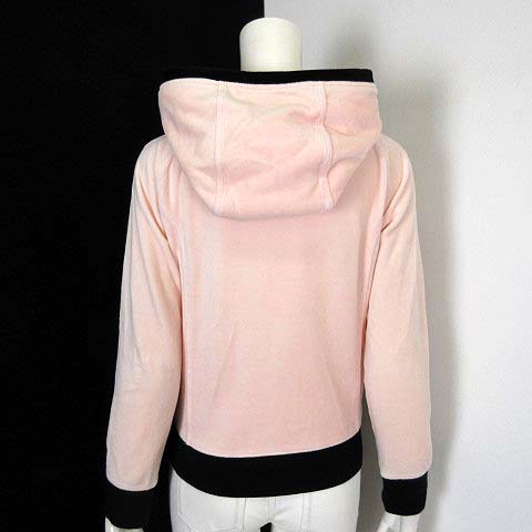 レディ Rady パーカー ベロア ジップアップ 配色 フード ロゴ 刺繍 S ベビーピンク 黒 ブラック レディース