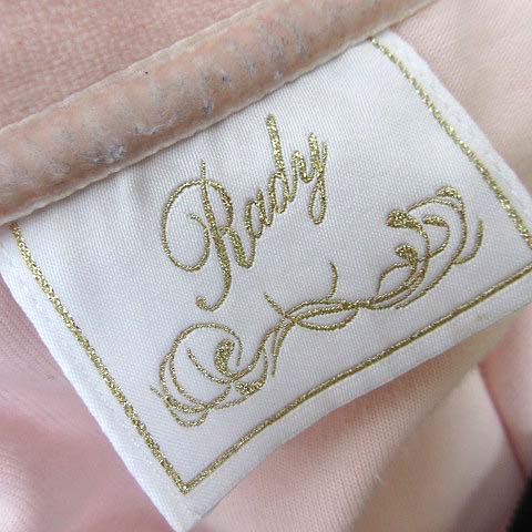 レディ Rady パーカー ベロア ジップアップ 配色 フード ロゴ 刺繍 S ベビーピンク 黒 ブラック レディース