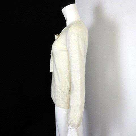 ルール RULe  ニット セーター アンゴラ ウール 透かし編み 切替 リボン Vネック バルーン袖 長袖 M オフ白 アイボリー レディース