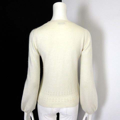 ルール RULe  ニット セーター アンゴラ ウール 透かし編み 切替 リボン Vネック バルーン袖 長袖 M オフ白 アイボリー レディース