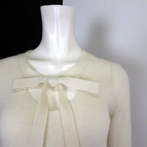 ルール RULe  ニット セーター アンゴラ ウール 透かし編み 切替 リボン Vネック バルーン袖 長袖 M オフ白 アイボリー レディース