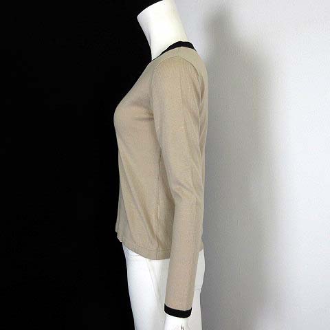 アルファキュービック ALPHA CUBIC ニット セーター リボン Vネック 配色 コットン 長袖 M ベージュ 黒 ブラック レディース