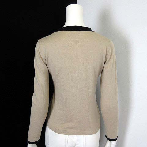 アルファキュービック ALPHA CUBIC ニット セーター リボン Vネック 配色 コットン 長袖 M ベージュ 黒 ブラック レディース