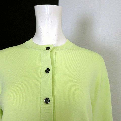 プラステ PLST カーディガン ニット マシンウォッシャブル クルーネック ドロップショルダー 長袖 M 黄 イエロー ネオン レディース