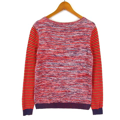 ギャップ GAP ニット セーター 総柄 マルチボーダー 切替 コットン 長袖 XS 赤 レッド マルチカラー レディース