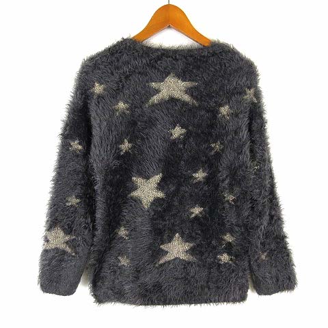 ザラ ZARA Girls ニット セーター シャギー スター 星 ラメ 刺繍 長袖 11 12 グレー ゴールド 女の子 KIDS キッズ