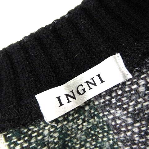 イング INGNI 22AW チェック リブ チュニック シャギー ニット セーター オーバーサイズ ドロップショルダー 長袖 M マルチカラー レディース