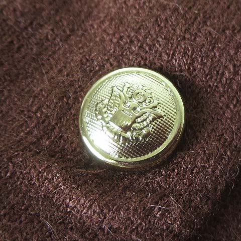 未使用品 アーノルドパーマー Arnold Palmer カーディガン ニット ロゴ 刺繍 ゴールドボタン 長袖 L 3 茶 ブラウン タグ付 美品 レディース