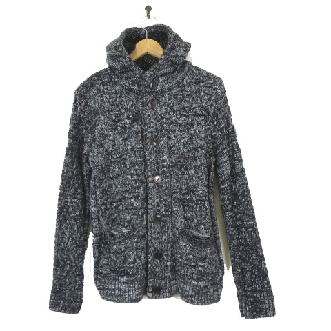 タケオキクチ ミクスパイス TK MIXPICE パーカー カーディガン ボリューム ニット ケーブル編み フード 長袖 L 杢ネイビー 紺 白 ホワイト メンズ