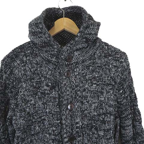 タケオキクチ ミクスパイス TK MIXPICE パーカー カーディガン ボリューム ニット ケーブル編み フード 長袖 L 杢ネイビー 紺 白 ホワイト メンズ