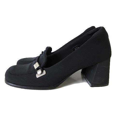 プラダ PRADA ローファー パンプス ナイロン ロゴ 金具 チャンキー