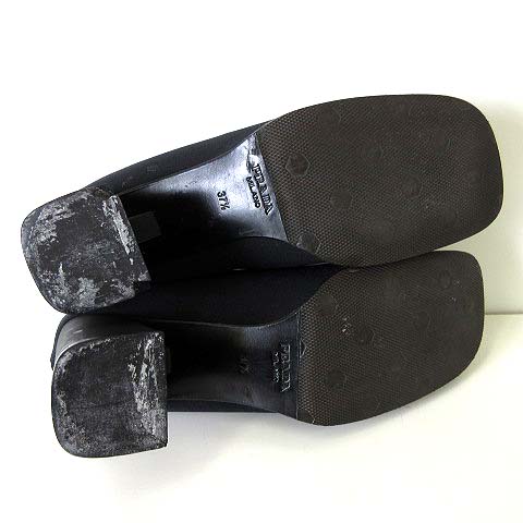 プラダ PRADA ローファー パンプス ナイロン ロゴ 金具 チャンキー