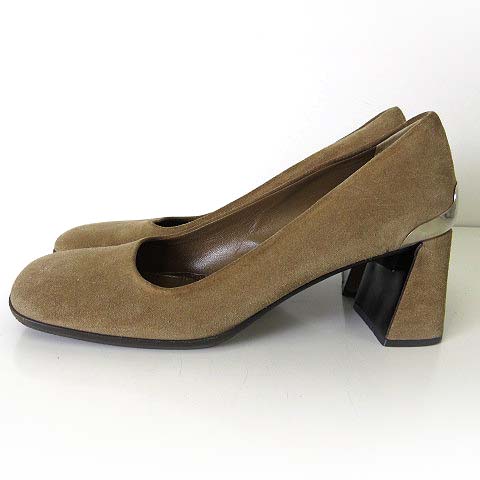 プラダ PRADA パンプス 本革 スエード レザー スクエアトゥ バックロゴ