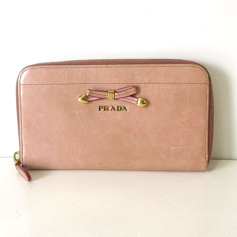 プラダ PRADA 財布 ラウンドファスナー 長財布 レザー リボン ロゴ 