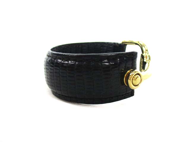 グッチ GUCCI バングル アクセサリー クロコ 型押し 黒 ブラック 金 