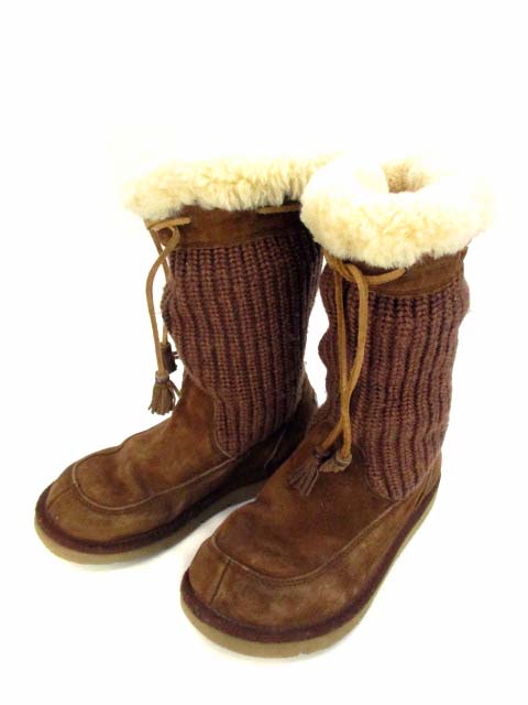 アグ オーストラリア Ugg Australia ミドル ブーツ スエード ニット ボア ブラウン 茶 サイズ23cm 靴 レディース 069 ベクトルパーク