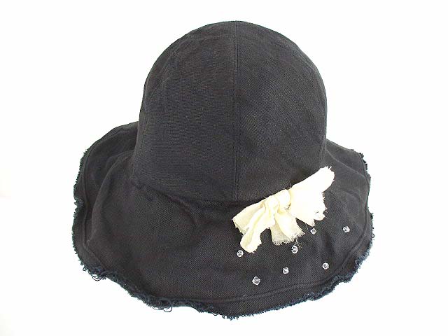 カシラ Ca4la ハット つば広 リネン混 麻混 ワイヤー入 リボンモチーフ カットオフ ビーズ ブラック 黒 レディース 069 ベクトルパーク