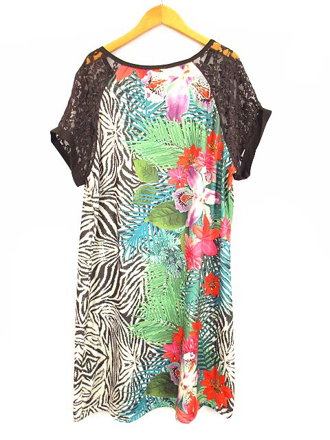 センソユニコ Senso Unico Smash ワンピース 膝丈 半袖 ロールアップ レース 切替 花柄 茶 マルチ 40 レディース 069 ベクトルパーク