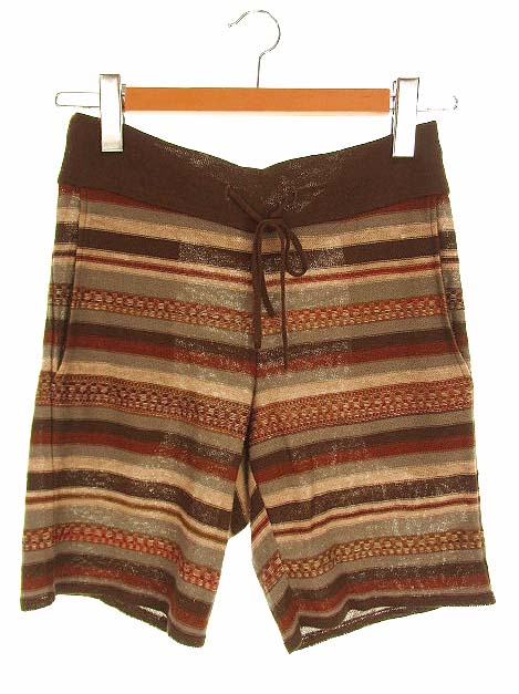 ミーン Mean ボトムス ニットパンツ ショートパンツ ハーフパンツ リネン混 麻混 マルチボーダー ブラウン系 茶 1 メンズ 069 ベクトルパーク