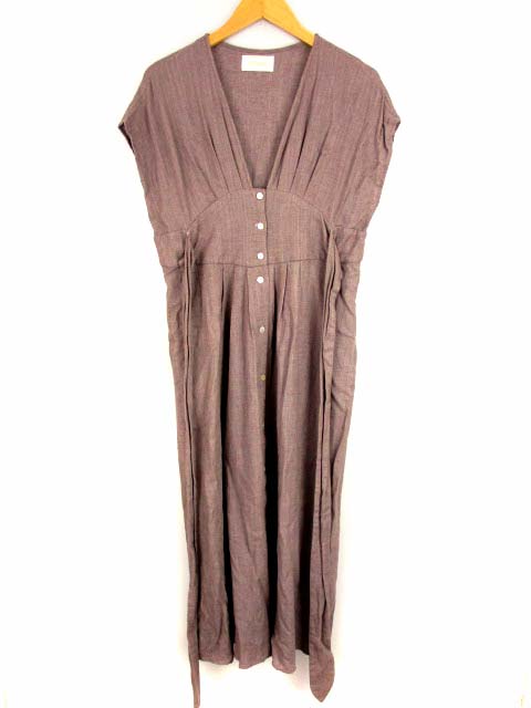 シールーム リン Searoomlynn 2way リネン ワンピース 綿 麻 コットン リネン フロントボタン ロング フレア フレンチスリーブ ウエストリボン 無地 サイズm グレーパープル系 レディース 069 ベクトルパーク