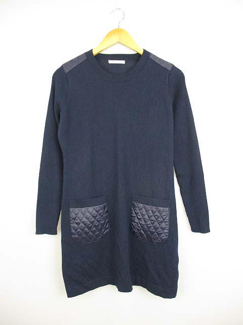 B E I R ビエイラ キルティング 切替 Vネック ニット ワンピース チュニック 長袖 ネイビー 紺 レディース 069 ベクトルパーク