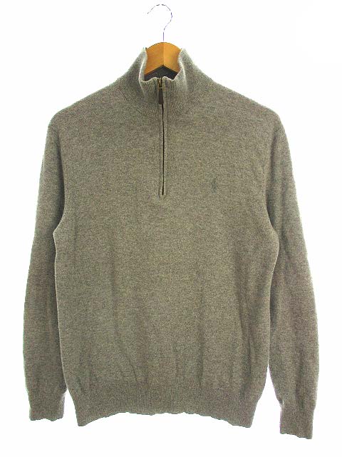 ポロ ラルフローレン Polo Ralph Lauren ニット セーター プルオーバー ハーフジップ 長袖 ハイネック ウール エルボーパッチ 羊革 ロゴ 刺繍 グレー M メンズ 069 ベクトルパーク