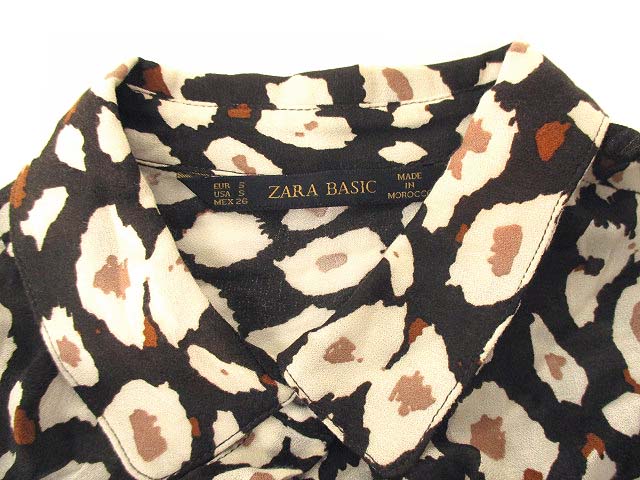 ザラ ベーシック Zara Basic ロング シャツ ブラウス チュニック 長袖 スリット レーヨン レオパード 豹柄 黒 S レディース 069 ベクトルパーク