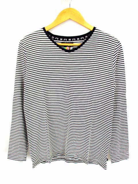 グラム Glamb 長袖 カットソー Tシャツ ロンt ボーダー Vネック 綿 コットン 白 黒 ホワイト ブラック サイズ1 日本製 メンズ 069 ベクトルパーク