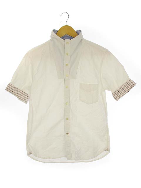 チャオパニック Ciaopanic マリン デザイン コットン シャツ 半袖 フロントボタン 折り返し袖 ワイヤー衿 ホワイト 白 M メンズ 069 ベクトルパーク