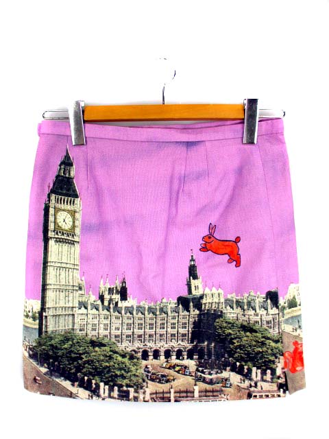 ポールスミス Paul Smith スカート タイト ミニ丈 絵柄 総柄 綿 コットン マルチカラー パープル系ベース サイズ40 レディース 069 ベクトルパーク