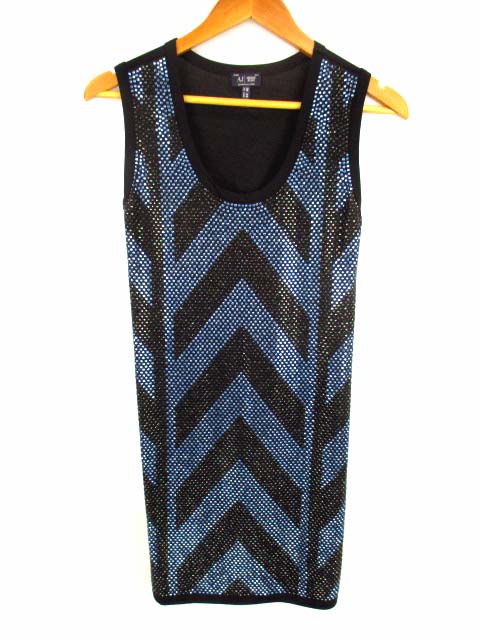 アルマーニ ジーンズ Armani Jeans ワンピース ノースリーブ ラインストーン ミニ丈 リヨセル コットン 黒 青 ブラック ブルー サイズxs レディース 069 ベクトルパーク