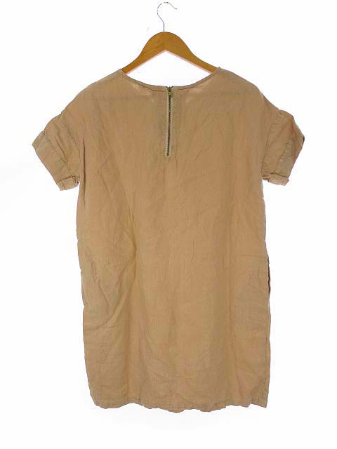 ザンパ Zampa バックジップ リネン ワンピース 麻 半袖 ピンクベージュ系 M 無地 レディース 069 ベクトルパーク