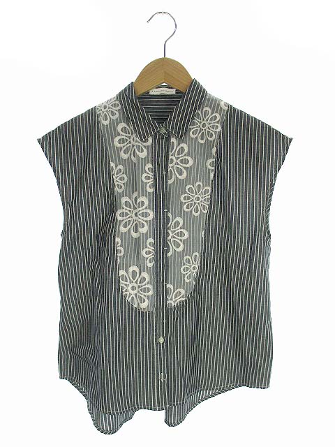 イーハイフンワールドギャラリー E Hyphen World Gallery トップス シャツ ブラウス ノースリーブ スリーブレス ストライプ チュール 刺繍 ダークグレー F レディース 069 ベクトルパーク