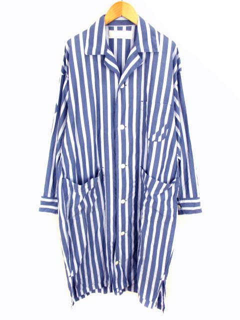Phingerin フィンガリン スリーパー シャツ ワンピース シャツコート ストライプ オープンカラー ネイビー ブルー サイズs 綿 コットン 長袖 レディース 069 ベクトルパーク