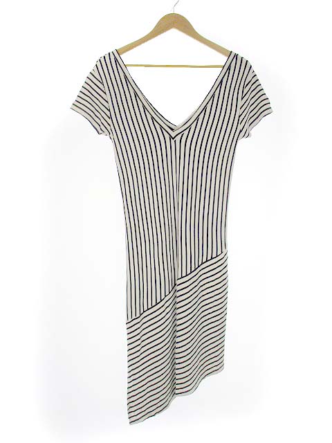 ザラ トラファルック Zara Trafaluc 深v ボーダー アシンメトリー 変形 ワンピース Vネック 半袖 ホワイト ネイビー 白 紺 M レディース 069 ベクトルパーク