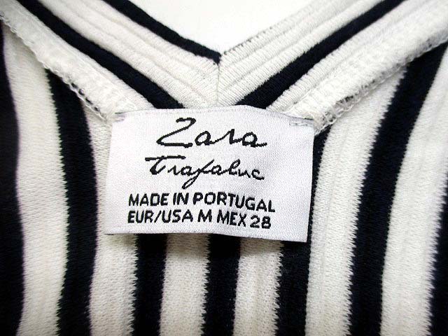 ザラ トラファルック Zara Trafaluc 深v ボーダー アシンメトリー 変形 ワンピース Vネック 半袖 ホワイト ネイビー 白 紺 M レディース 069 ベクトルパーク