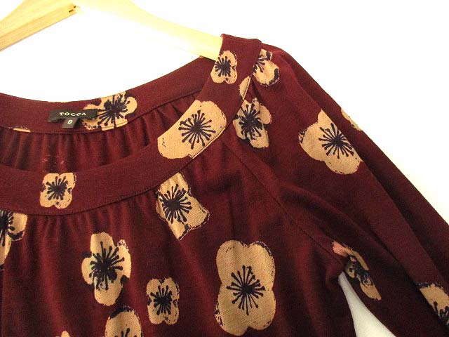 トッカ Tocca ワンピース ロング 長袖 ウール 花柄 ボルドー系 ベージュ 0 1 レディース 069 ベクトルパーク