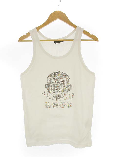 リッチモンド Richmond ビーズ装飾 プリント リブ タンクトップ トップス カットソー ノースリーブ ホワイト 白 M メンズ 069 ベクトルパーク