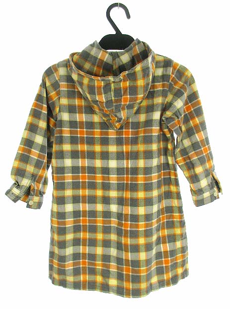ベベ Bebe パーカーワンピース コットン チェック ハーフボタン 長袖 オレンジ グレー 橙 灰 1 女の子 子供服 キッズ 069 ベクトルパーク