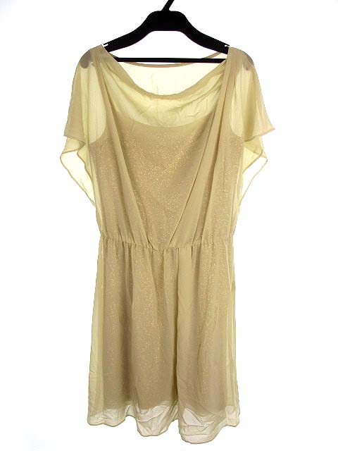 ルーニィ Lounie ワンピース シフォン ドレープネック スパンコール ひざ丈 半袖 無地 ベージュ ゴールド 38 レディース 069 ベクトルパーク