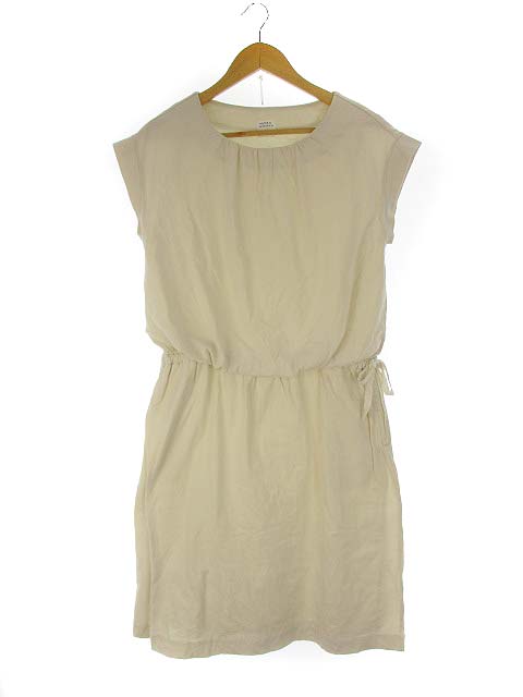 ヒューマンウーマン Human Woman ウエスト 切替 ギャザー ワンピース カットソー生地 半袖 アイボリー M レディース 069 ベクトルパーク