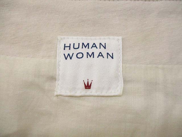 ヒューマンウーマン Human Woman ウエスト 切替 ギャザー ワンピース カットソー生地 半袖 アイボリー M レディース 069 ベクトルパーク