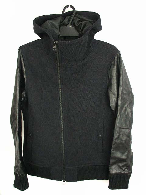 チャオパニック Ciaopanic Tool アウター ブルゾン ジャンパー 上着 フード ジップアップ ウール混 合皮 フェイクレザー 切替 無地 ブラック 黒 M メンズ 069 ベクトルパーク