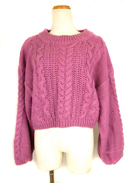 グレイル Grl ローゲージ ニット 厚手 長袖 クルーネック ショート丈 ドロップショルダー アクリル ピンク F レディース 069 ベクトルパーク