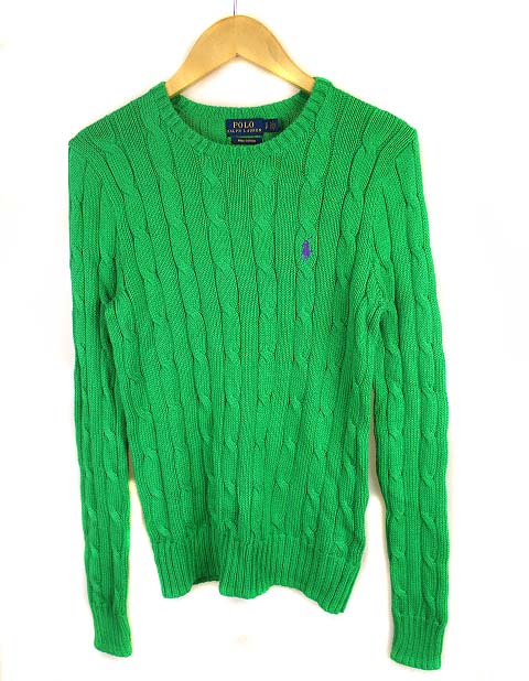 ポロ ラルフローレン Polo Ralph Lauren トップス ケーブル ニット セーター 長袖 ロゴ 刺繍 コットン 緑 グリーン S レディース 069 ベクトルパーク
